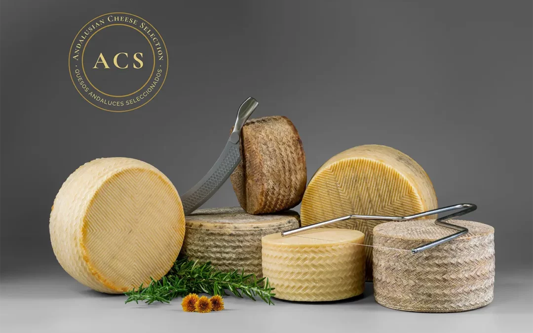 Selección de quesos andaluces artesanos con cuchillo y lira de corte