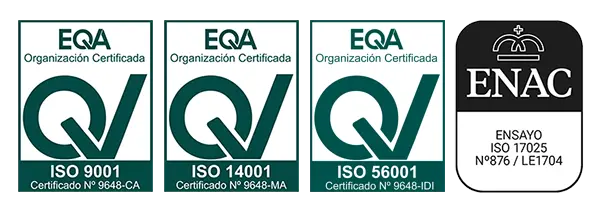 Logos certificaciones ISO 9001, 14001, 56001 y ENAC