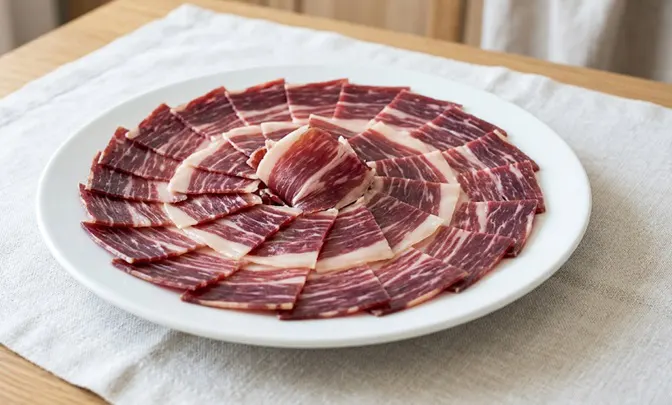 Plato de jamón ibérico cortado en lonchas